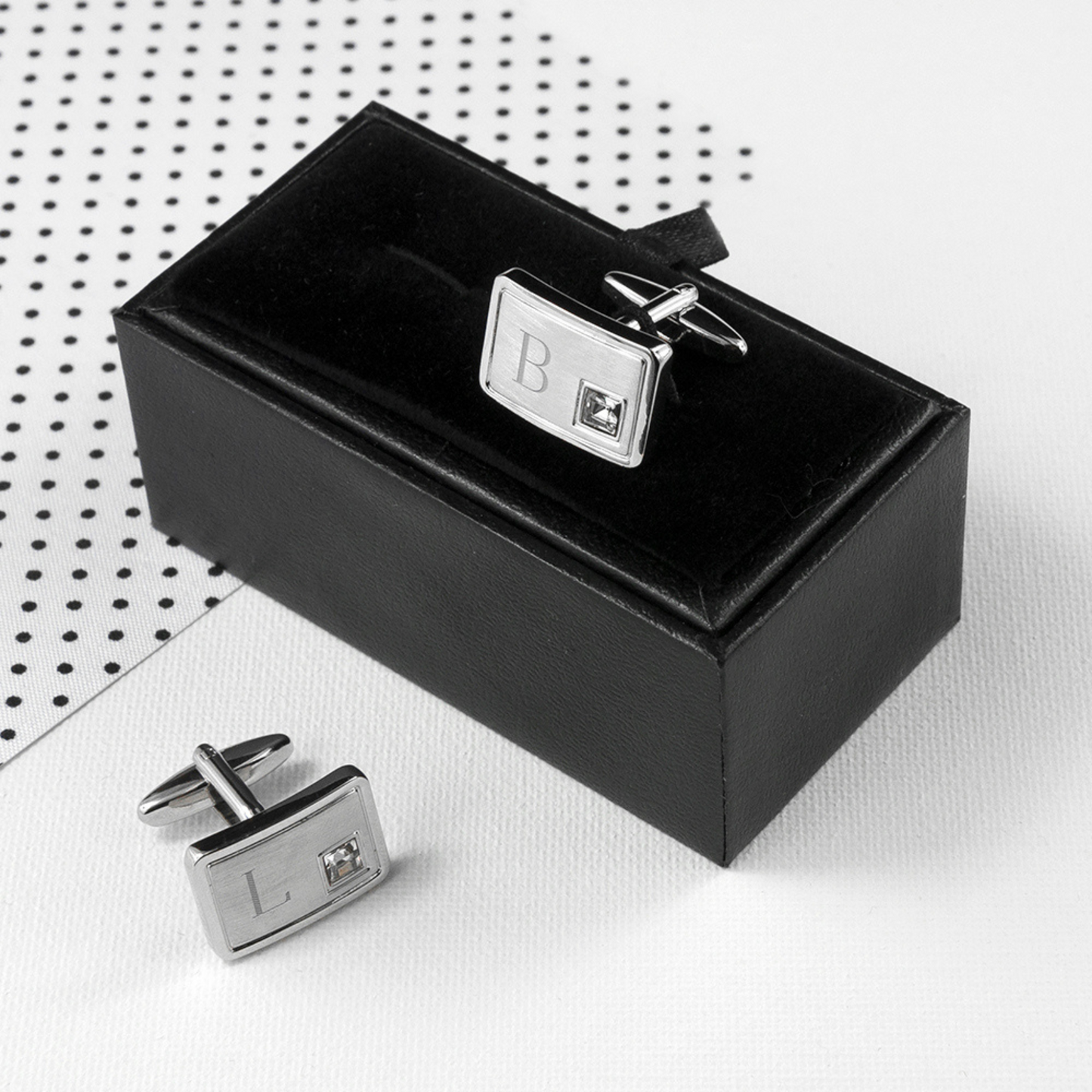 Personalised Brushed Silver Cuff Links With Crystal